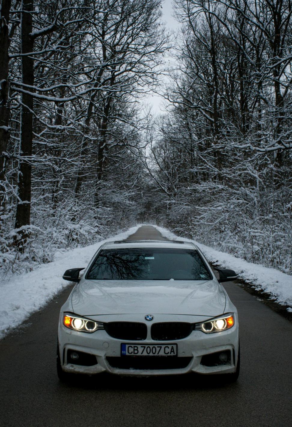 European car on snowy Calgary road
